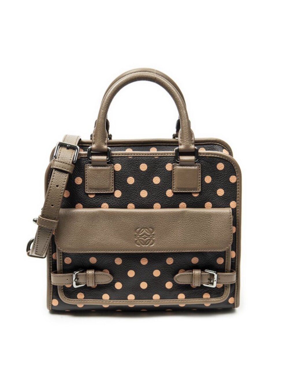 Loewe Cruz Polka Dot Top Handle Brown Black Orange Grain Calfskin Leather